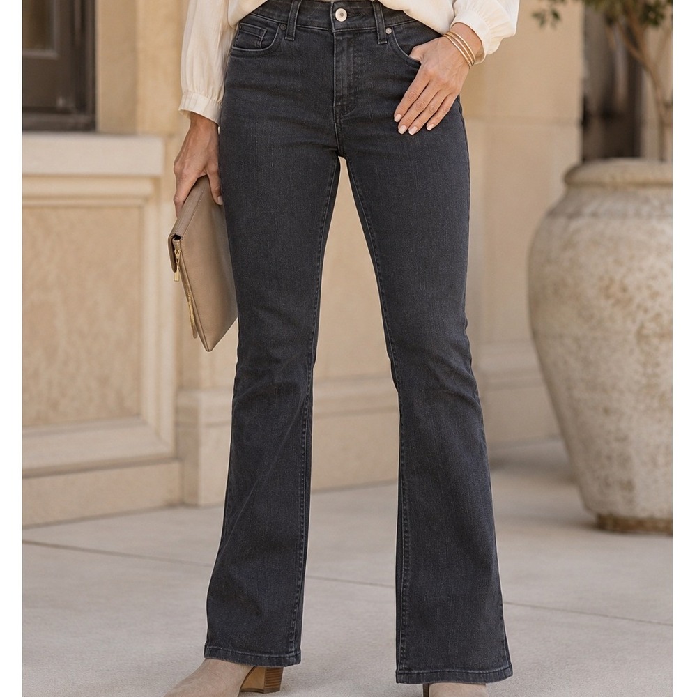 Riders by Lee Womens Black Bootcut Denim Jeans Size 12P Mid Rise Stretch